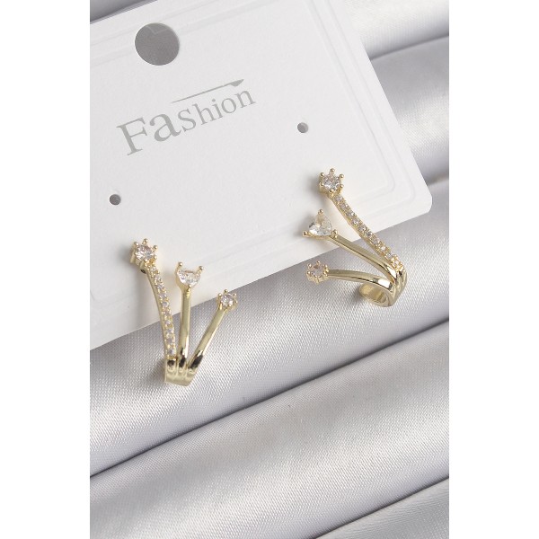 Pirinç Gold Renk Zirkon Taşlı Kadın Küpe TJ-BKP9963
