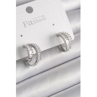 Pirinç Gümüş Renk 2'Li Zirkon Taşlı Halka Model Kadın Küpe TJ-BKP9976