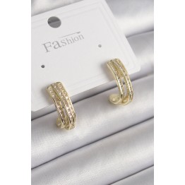 Pirinç Gold Renk Zirkon Taşlı Yarım Halka Model Kadın Küpe TJ-BKP9977