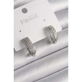 Pirinç Gümüş Renk Zirkon Taşlı Yarım Halka Model Kadın Küpe TJ-BKP9978