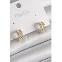 Pirinç Gold Renk Zirkon Taşlı Halka Model Kadın Küpe TJ-BKP9987