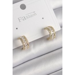 Pirinç Gold Renk Zirkon Taşlı Halka Model Kadın Küpe TJ-BKP9987