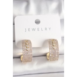 Pirinç Gold Renk Zirkon Taşlı Halka Messika Model Kadın Küpe TJ-BKP10017