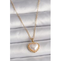 316L Çelik Gold Renk Zincir 3D İnci Kalp Model Kadın Kolye TJ-BKO9713