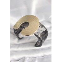 Siyah Mermer Desen Akrilik Plastik Gold Nal Model Plaka Vintage Kadın Bilezik TJ-BB6677