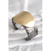 Siyah Mermer Desen Akrilik Plastik Gold Daire Plaka Model Vintage Kadın Bilezik TJ-BB6679