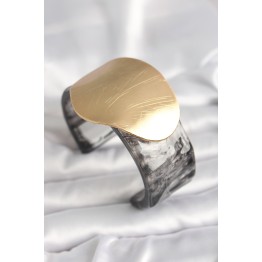 Siyah Mermer Desen Akrilik Plastik Gold Daire Plaka Model Vintage Kadın Bilezik TJ-BB6679