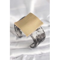 Siyah Mermer Desen Akrilik Plastik Gold Kare Plaka Model Vintage Kadın Bilezik TJ-BB6681