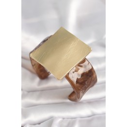 Kahverengi Mermer Desen Akrilik Plastik Gold Kare Plaka Model Vintage Kadın Bilezik TJ-BB6682