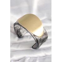 Siyah Mermer Desen Akrilik Plastik Gold Oval Plaka Model Vintage Kadın Bilezik TJ-BB6683