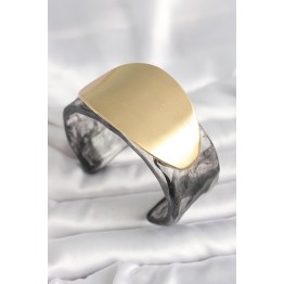 Siyah Mermer Desen Akrilik Plastik Gold Oval Plaka Model Vintage Kadın Bilezik TJ-BB6683