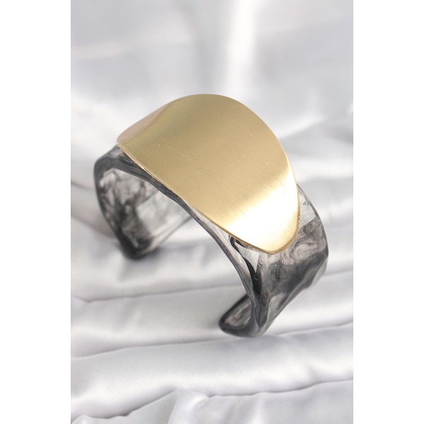 Siyah Mermer Desen Akrilik Plastik Gold Oval Plaka Model Vintage Kadın Bilezik TJ-BB6683