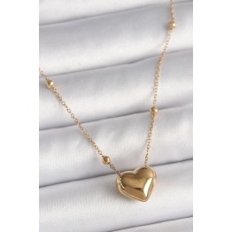 316L Çelik Gold Renk Topçuk Detaylı Zincir Kalp Model Kadın Kolye TJ-BKO9772