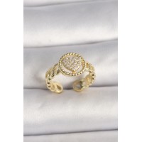 Pirinç Gold Renk Ayarlanabilir Zirkon Taşlı Kalp Model Kadın Yüzük TJ-BYK3604