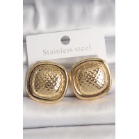 Pirinç Gold Renk İşlemeli Kare Model Kadın Küpe TJ-BKP10149