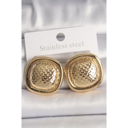 Pirinç Gold Renk İşlemeli Kare Model Kadın Küpe TJ-BKP10149