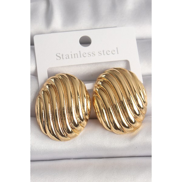 Pirinç Gold Renk İşlemeli Oval Model Kadın Küpe TJ-BKP10151