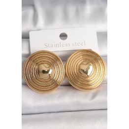 Pirinç Gold Renk Kalp İşlemeli Daire Plaka Model Kadın Küpe TJ-BKP10155