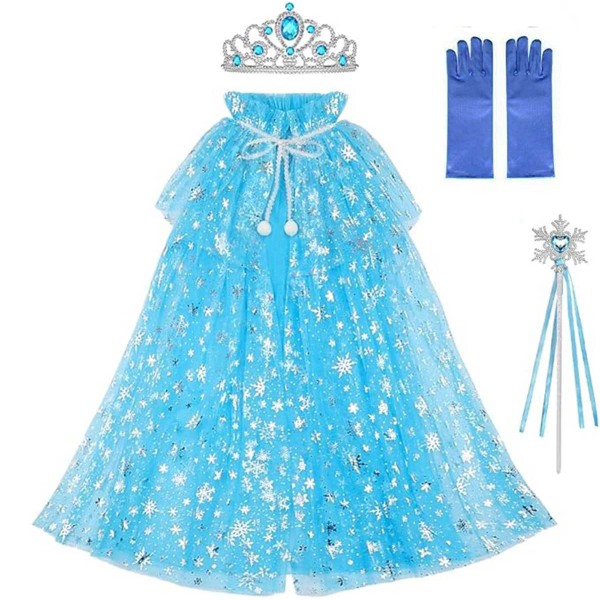 Frozen Elsa Pelerin Taç Asa ve Eldiven Seti 80 cm
