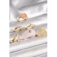 Pirinç Gold Renk Pembe Plastik Yüzük Model Daire Pembe Mine Yılan Detay 6'Lı Kadın Yüzük Seti TJ-BYK3613