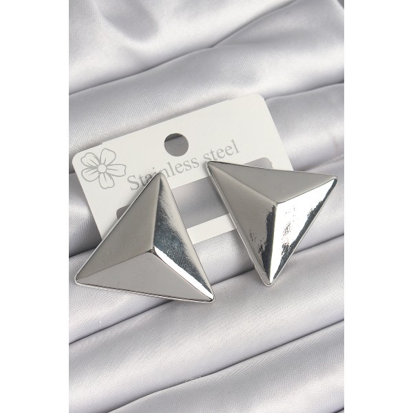 Pirinç Gümüş Renk 3D Üçgen Model Kadın Küpe TJ-BKP10230