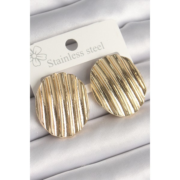 Pirinç Gold Renk İşlemeli Daire Plaka Model Kadın Küpe TJ-BKP10244