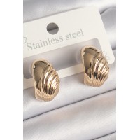 Pirinç Gold Renk İşleme Detaylı Yarım Halka Model Kadın Küpe TJ-BKP10245