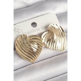 Pirinç Gold Renk İşlemeli Plaka Kalp Model Kadın Küpe TJ-BKP10247