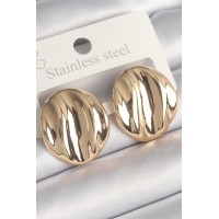 Pirinç Gold Renk İşlemeli Daire Plaka Model Kadın Küpe TJ-BKP10249
