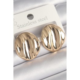 Pirinç Gold Renk İşlemeli Daire Plaka Model Kadın Küpe TJ-BKP10249