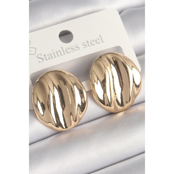 Pirinç Gold Renk İşlemeli Daire Plaka Model Kadın Küpe TJ-BKP10249