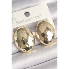 Pirinç Gold Renk İşlemeli Bombe Oval Model Kadın Küpe TJ-BKP10255