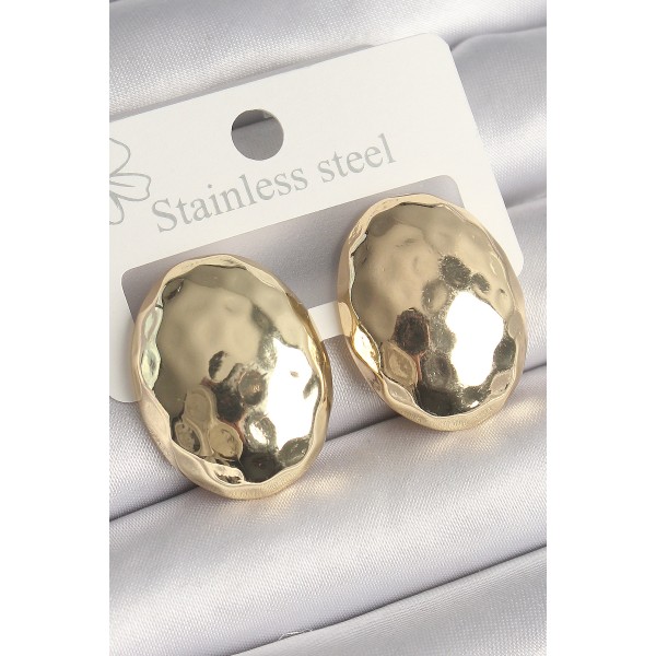 Pirinç Gold Renk İşlemeli Bombe Oval Model Kadın Küpe TJ-BKP10255