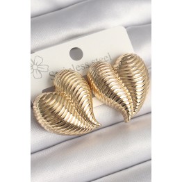 Pirinç Gold Renk İşlemeli Bomba Kalp Model Kadın Küpe TJ-BKP10260