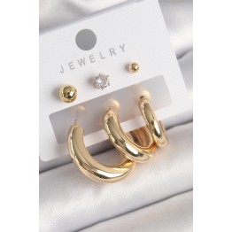 Pirinç Gold Renk Halka Model Zirkon Taşlı Topçuk Detay Kadın Küpe TJ-BKP10306