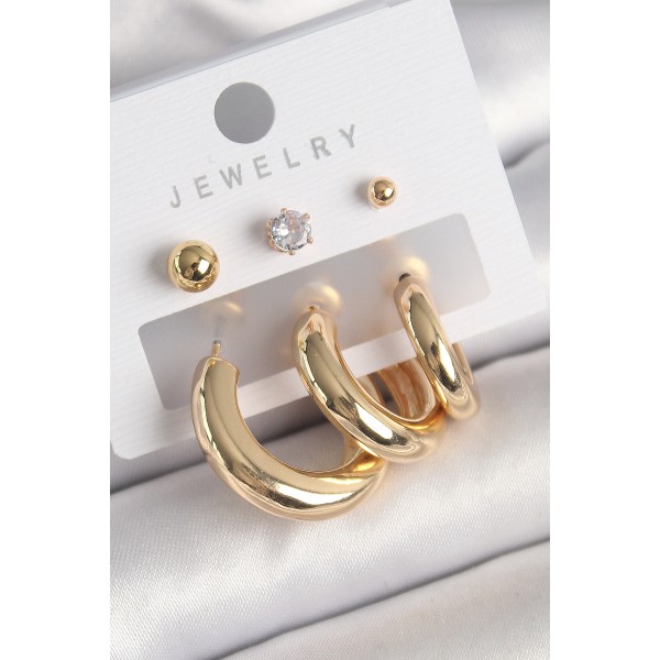 Pirinç Gold Renk Halka Model Zirkon Taşlı Topçuk Detay Kadın Küpe TJ-BKP10306