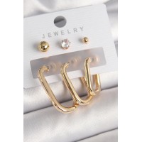 Pirinç Gold Renk Halka Model Zirkon Taş Topçuk Detay Kadın Küpe Seti TJ-BKP10314
