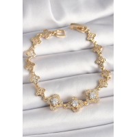 Pirinç Gold Renk Zirkon Taşlı Yonca Model Kadın Bileklik TJ-BB6812