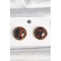 Pirinç Gold Renk 3D Daire Leopar Model Kadın Küpe TJ-BKP10347