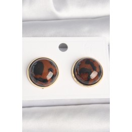 Pirinç Gold Renk 3D Daire Leopar Model Kadın Küpe TJ-BKP10347