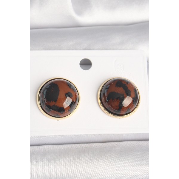 Pirinç Gold Renk 3D Daire Leopar Model Kadın Küpe TJ-BKP10347