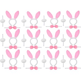 Pembe Tavşan Kostüm Seti – Taç Ponpon Kuyruk 12 li Paket