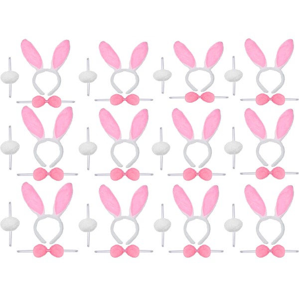 Pembe Tavşan Kostüm Seti – Taç Ponpon Kuyruk 12 li Paket