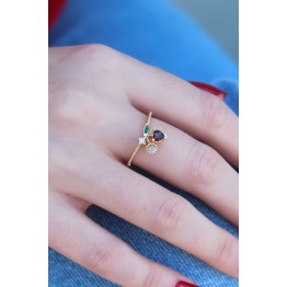 Gold Renk Kiraz Model Zirkon Taşlı Kadın Yüzük TJ-BYK2603