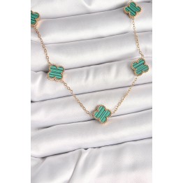 316L Çelik Gold Renk Zincir Yeşil Yonca Model Kadın Kolye TJ-BKO9925