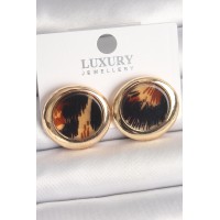 Pirinç Gold Renk Leopar Desen Daire Model Kadın Küpe TJ-BKP10371