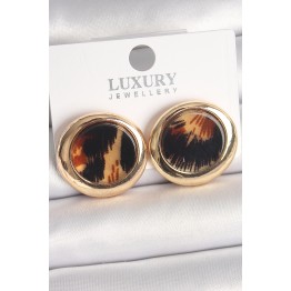 Pirinç Gold Renk Leopar Desen Daire Model Kadın Küpe TJ-BKP10371