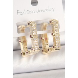 Pirinç Gold Renk Kare Zirkon Taşlı Kadın Küpe TJ-BKP10373