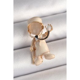 Pirinç Gold Renk Beyaz Mineli Doktor Model Kadın Broş TJ-BR428