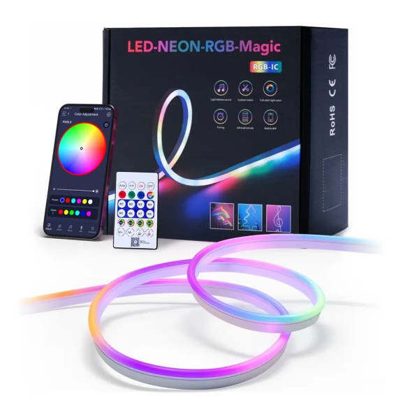 RGB Kumandalı Sese Duyarlı Animasyonlu Neon Şerit Hortum Led USB ve App Uyumlu 10 Metre